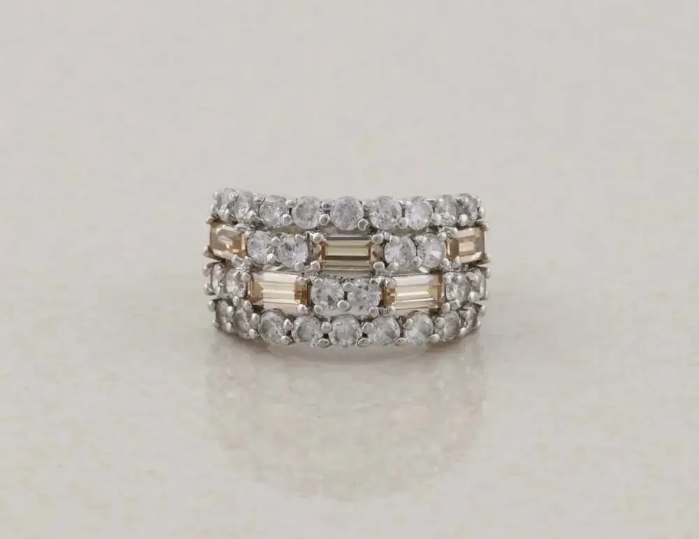 Sterling Silver Peach and White Cubic Zirconia CZ Band Ring Size 6